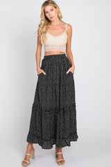 Black Floral Chiffon Ruffle Tiered Maternity Maxi Skirt