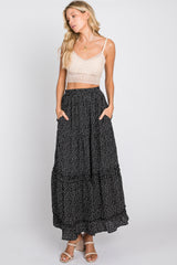 Black Floral Chiffon Ruffle Tiered Maxi Skirt