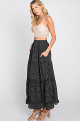 Black Floral Chiffon Ruffle Tiered Maxi Skirt