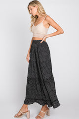 Black Floral Chiffon Ruffle Tiered Maxi Skirt