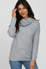 Grey Off Shoulder Dolman Sleeve Knit Top