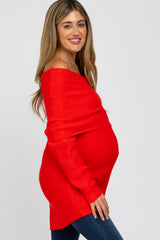 Red Off Shoulder Dolman Sleeve Knit Maternity Top