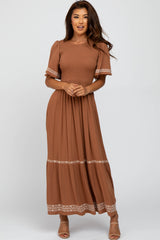 Rust Embroidered Accent Maternity Maxi Dress