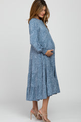 Blue Paisley Tiered Maternity Midi Dress