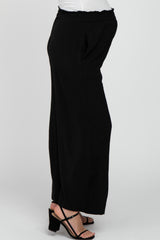 Black Ruffle Waist Wide Leg Maternity Pants