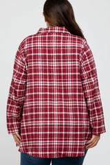 Burgundy Plaid Button Front Long Sleeve Plus Top