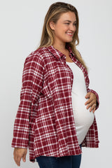 Burgundy Plaid Button Front Long Sleeve Plus Maternity Top