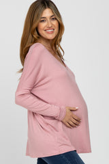 Light Pink V-Neck Maternity Top