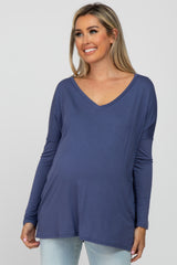 Blue V-Neck Maternity Top