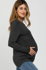 Charcoal Basic Long Sleeve Maternity Top