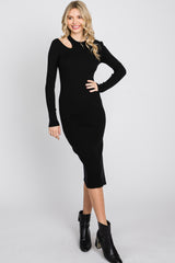 Black Ribbed Cutout Fitted Dress