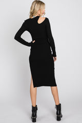 Black Ribbed Cutout Fitted Dress