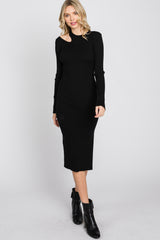 Black Ribbed Cutout Fitted Dress