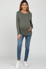 Olive Basic Long Sleeve Maternity Top