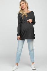 Charcoal Wide Neck Maternity Long Sleeve Top