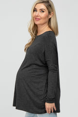 Charcoal Wide Neck Maternity Long Sleeve Top