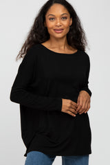 Black Wide Neck Long Sleeve Top