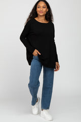 Black Wide Neck Long Sleeve Top