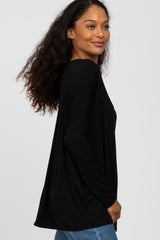 Black Wide Neck Long Sleeve Top