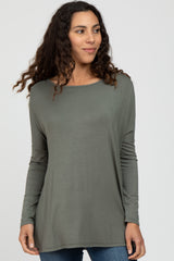 Olive Wide Neck Maternity Long Sleeve Top