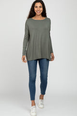 Olive Wide Neck Long Sleeve Top