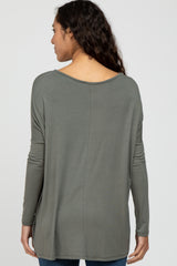 Olive Wide Neck Long Sleeve Top