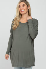 Olive Wide Neck Maternity Long Sleeve Top