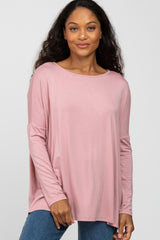 Light Pink Wide Neck Maternity Long Sleeve Top