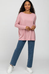 Light Pink Wide Neck Long Sleeve Top