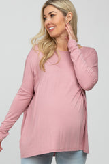 Light Pink Wide Neck Maternity Long Sleeve Top