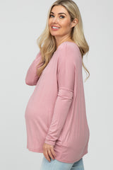 Light Pink Wide Neck Maternity Long Sleeve Top