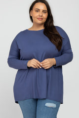 Blue Dolman Long Sleeve Maternity Plus Top