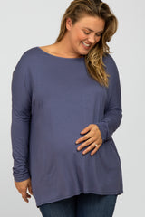 Blue Dolman Long Sleeve Maternity Plus Top