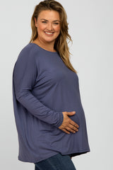 Blue Dolman Long Sleeve Maternity Plus Top