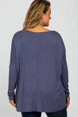 Blue Dolman Long Sleeve Maternity Plus Top