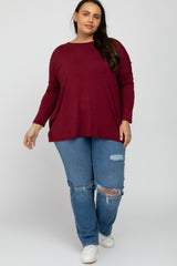 Burgundy Dolman Long Sleeve Plus Top