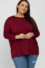 Burgundy Dolman Long Sleeve Plus Top