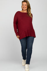 Burgundy Dolman Long Sleeve Maternity Plus Top