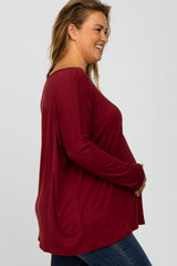 Burgundy Dolman Long Sleeve Maternity Plus Top