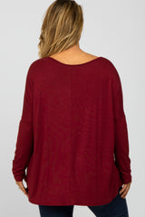 Burgundy Dolman Long Sleeve Maternity Plus Top