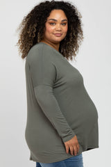 Olive V-Neck Maternity Plus Top