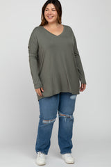 Olive V-Neck Plus Top