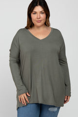 Olive V-Neck Maternity Plus Top