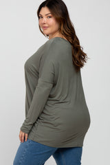 Olive V-Neck Plus Top