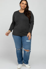 Charcoal Long Sleeve Plus Top