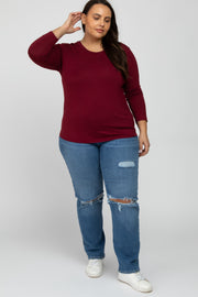 Burgundy Long Sleeve Plus Top