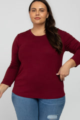 Burgundy Long Sleeve Plus Top