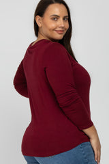 Burgundy Long Sleeve Plus Top