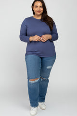 Blue Long Sleeve Plus Top