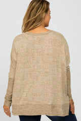 Taupe V-Neck Brushed Maternity Plus Knit Top